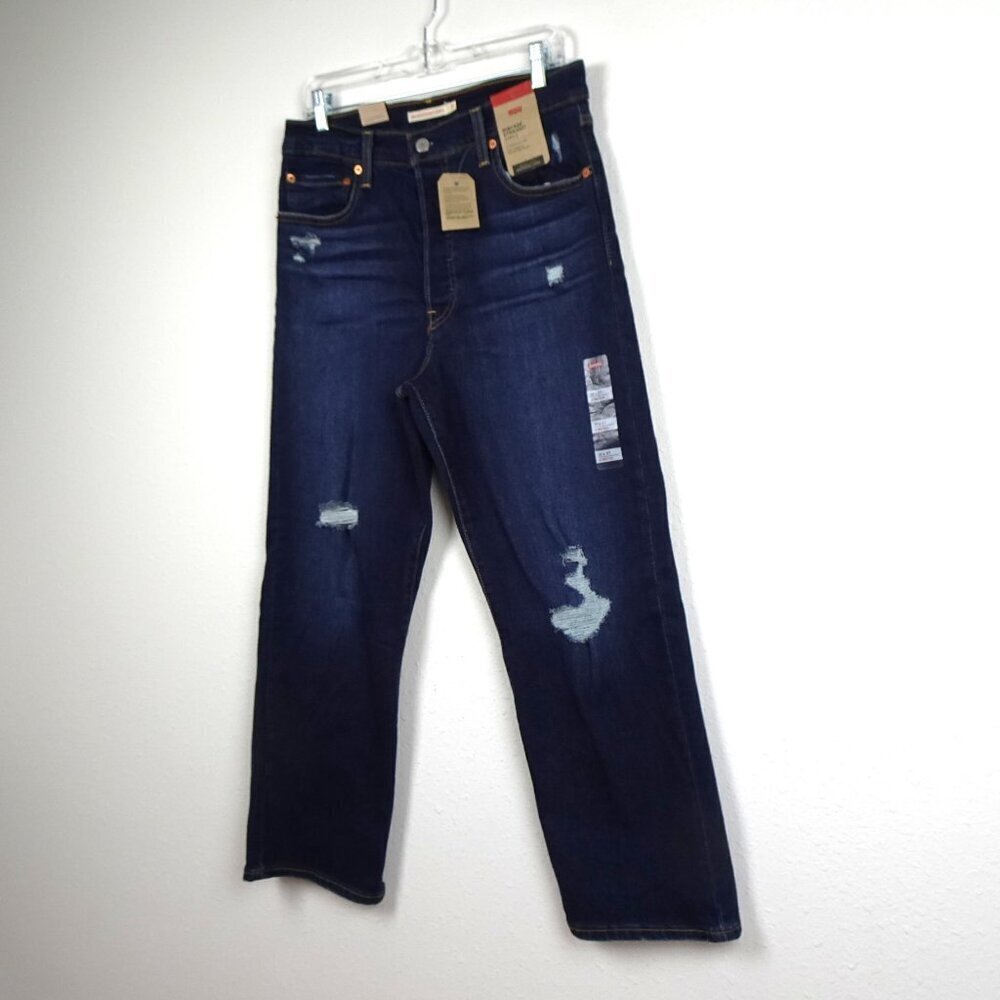 Levi's Ribcage Straight Ankle Jeans Size 31x27 Blue Denim Stretch Distressed - Picture 3 of 11
